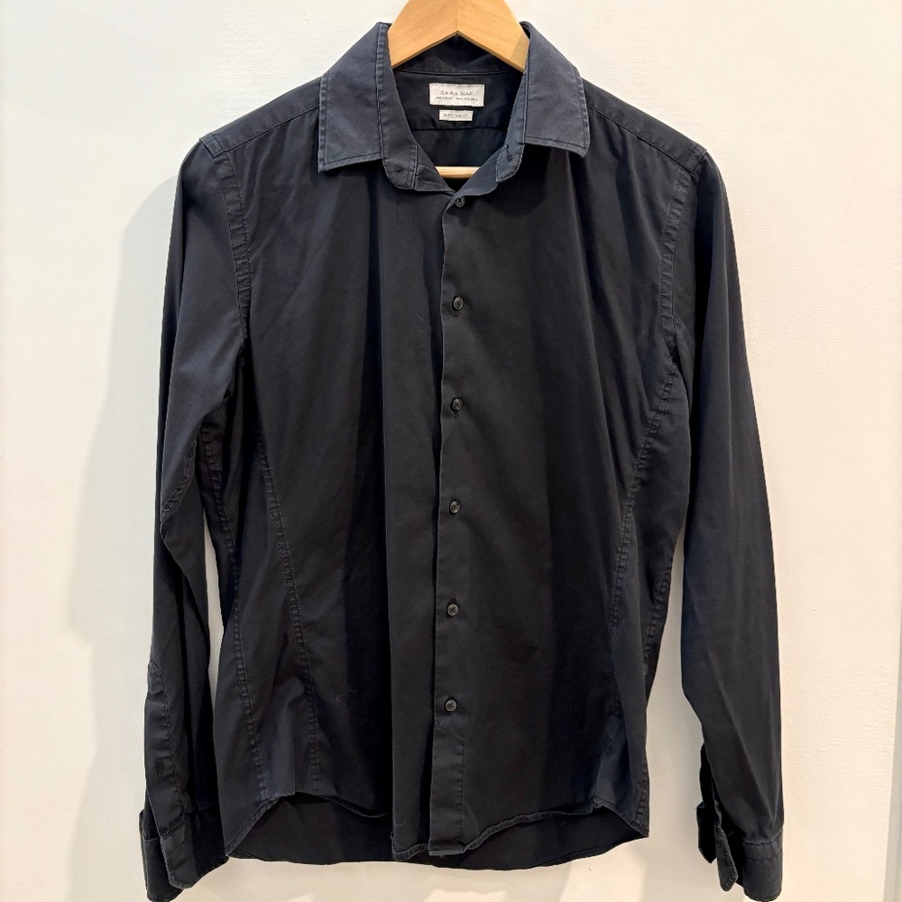ZARA Man Medium Black Super Slim Fit Long Sleeve Button Down Shirt